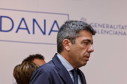 El president de la Generalitat, Carlos Mazón, presenta las nuevas ayudas del 'Pla Recuperem València' para personas y entidades afectadas por las riadas, en el Palau de la Generalitat, a 5 de mayo.