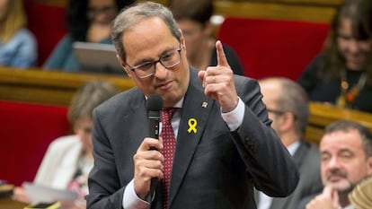 El presidente de la Generalitat, Quim Torra, este miércoles en el pleno del Parlament.