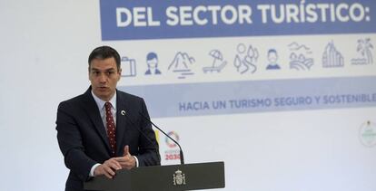 El presidente del Gobierno, Pedro Sánchez, ayer durante la presentación del Plan de Impulso al Sector Turístico