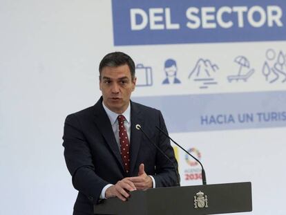 El presidente del Gobierno, Pedro Sánchez, ayer durante la presentación del Plan de Impulso al Sector Turístico