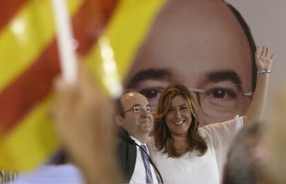 Miquel Iceta y Susana D&iacute;az en un mitin en Matar&oacute;. 