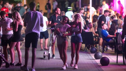 Young people out at night in Magaluf on the Balearic island of Mallorca on July 16.