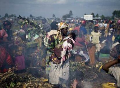 Asentamiento improvisado de refugiados en Kibati, cercano a la ciudad de Goma.