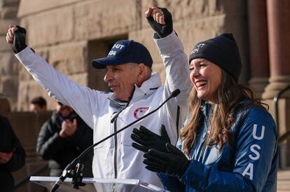 Fraser Bullock, left, president and CEO of the Salt Lake City-Utah Committee for the Games and Salt Lake City Mayor Erin Mendenhall