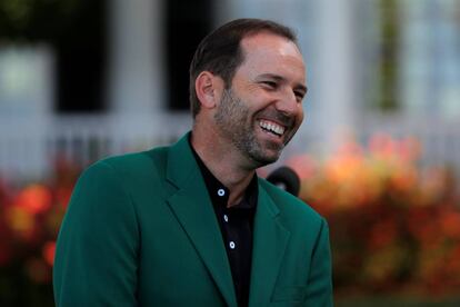 Sergio García, en Augusta con la chaqueta verde.