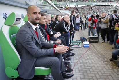 Guardiola, en el estadio del Wolfsburgo el pasado 8 de marzo.