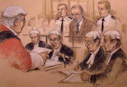 Impresión artística del juicio contra el doctor Harold Shipman, "Doctor Muerte", en Preston (Inglaterra).