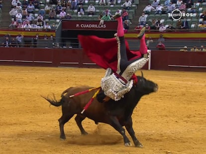 Pablo Aguado fue corneado al entrar a matar al sexto de la tarde.