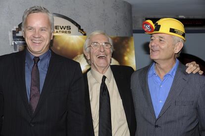 Tim Robbins, Martin Landau y Bill Murray, durante la presentación de la película 'City of Ember' en Nueva York, en 2008.