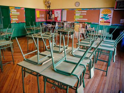 Aula vacía en un centro educativo de Madrid,