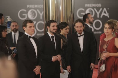 Albert Rivera, Alberto Garzón y Pablo Iglesias en la gala de la 30ª edición de los Premios Goya.