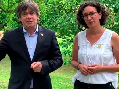 El 'expresident' Carles Puigdemont y la secretaria general de ERC, Marta Rovira, en un vídeo difundido por la ANC para la Diada de 2019.