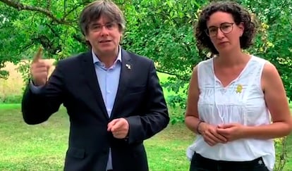 El expresidente de la Generalitat Carles Puigdemont y la secretaria general de ERC, Marta Rovira, en un vídeo difundido por la ANC.