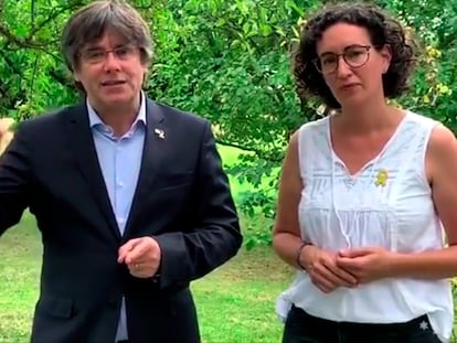 El expresidente de la Generalitat Carles Puigdemont y la secretaria general de ERC, Marta Rovira, en un vídeo difundido por la ANC.