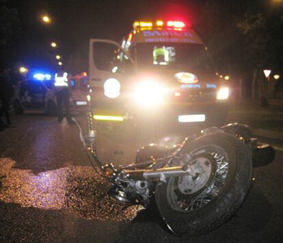 A motorcycle at the scene of an accident in Madrid this year.