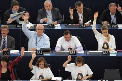 Varios eurodiputados visten camisetas con la figura de Sakineh.