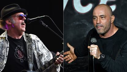 El músico Neil Young y el polémico comediante Joe Rogan.