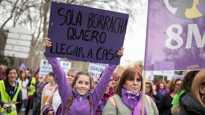 Un momento de la manifestación feminista del 8 de marzo de 2020 en Madrid.