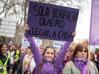 Un momento de la manifestación feminista del 8 de marzo de 2020 en Madrid.