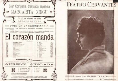 Programa de mano de la actuación de la compañía de la actriz Margarita Xirgu el 20 de marzo de 1915 en el Teatro Cervantes de Granada.