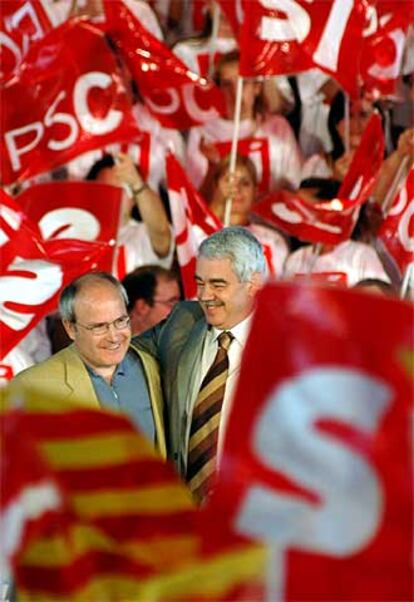 José Montilla y Pasqual Maragall, durante el mitin de ayer en Tarragona.