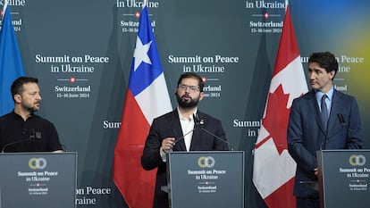 Gabriel Boric, Volodímir Zelenski y Justin Trudeau