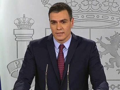 El presidente del Gobierno, Pedro Sánchez, en su comparecencia en La Moncloa.