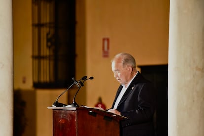 Manuel Herrera, el pasado 4 de septiembre durante el pregón de la Bienal de Flamenco de Sevilla en el Real Alcázar.