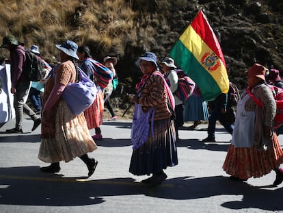 Un grupo de manifestantes marcha sobre una carretera en La Paz (Bolivia), en una imagen de archivo.