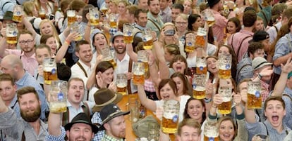 People celebrate Oktoberfest in Munich on September 13.