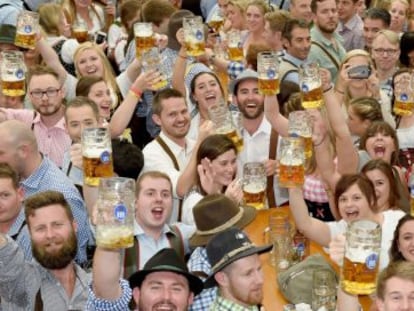 People celebrate Oktoberfest in Munich on September 13.