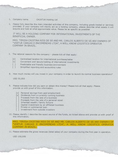 Documento que comprova ligação entre a 'offshore' e a VTCLog