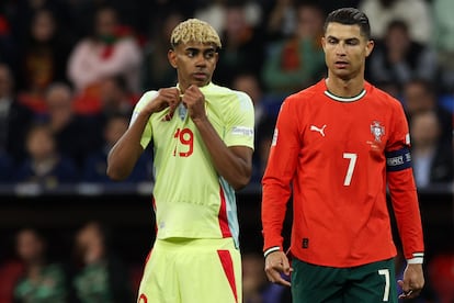 Lamine Yamal y Cristiano Ronaldo en la final de la Liga de las naciones, el 8 de junio.