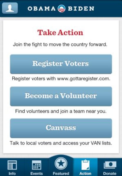 Aplicación de la campaña demócrata para teléfonos móviles.