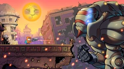 Imagen de 'Rise & Shine' un videojuego en 2D que recuerda al cómic europeo y que pone al jugador en la piel de un chaval que se enfrenta a la guerra de todos los personajes.