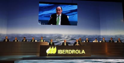 El presidente de Iberdrola, Ignacio Sánchez Galán, en una de las juntas de accionistas de la eléctrica. 