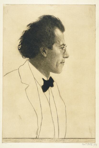 Gustav Mahler (1860-1911) retratado por Emil Orlik (1870-1932) en 1903.