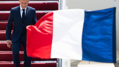 Macron, a su llegada este miércoles a EE UU para participar en la cumbre de la OTAN en Washington.