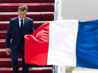 Macron, a su llegada este miércoles a EE UU para participar en la cumbre de la OTAN en Washington.
