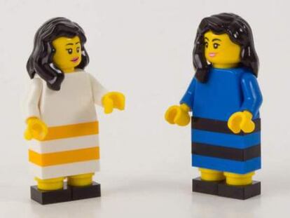 Dos Lego con las dos combinaciones de ver el vestido.