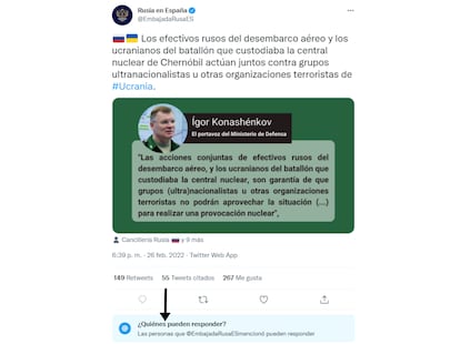 Tuit de la embajada rusa en España