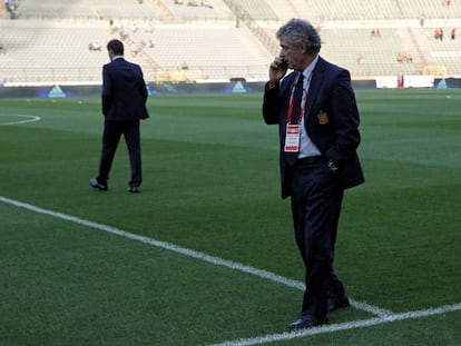 Ángel María Villar en el estadio Rey Balduino de Bruselas.