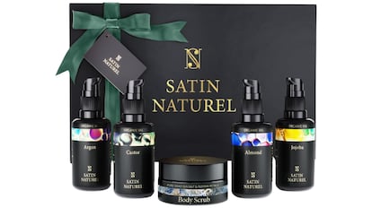 Caja regalo con aceites y exfoliantes corporales elaborados con ingredientes naturales. Ideal para regalo Día de la Madre.