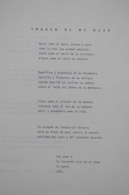 Extracto de un poema que un padre que escribió el padre de Guarín, desaparecida.