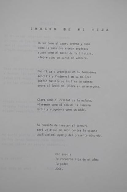 Extracto de un poema que un padre que escribió el padre de Guarín, desaparecida.