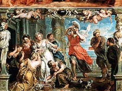 Boceto (arriba) y modelo de <i>Aquiles entre las hijas de Licomedes, </i>de Rubens.