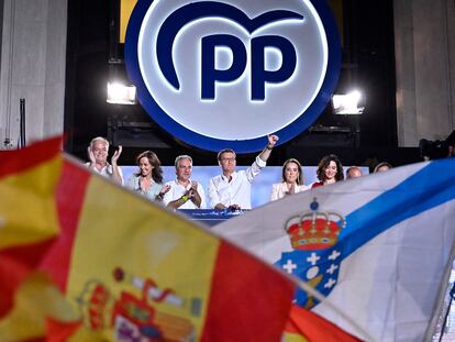 Feijóo celebra la victoria del PP en las elecciones generales del 23-J.