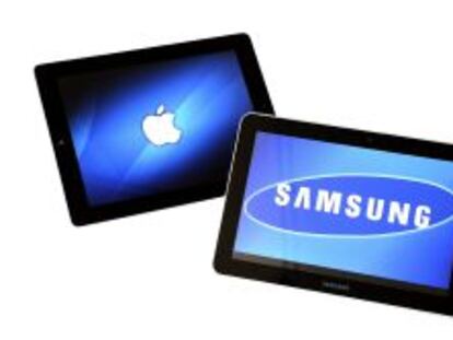 Samsung Galaxy Tab 10.1 y un Ipad2 de Apple.