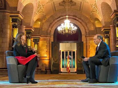 Laura Borràs y Vicent Sanchis, durante la entrevista en TV3 del pasado 14 de marzo.