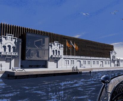 Imatge virtual del projecte del Museu de l'Hermitage al port de Barcelona.
